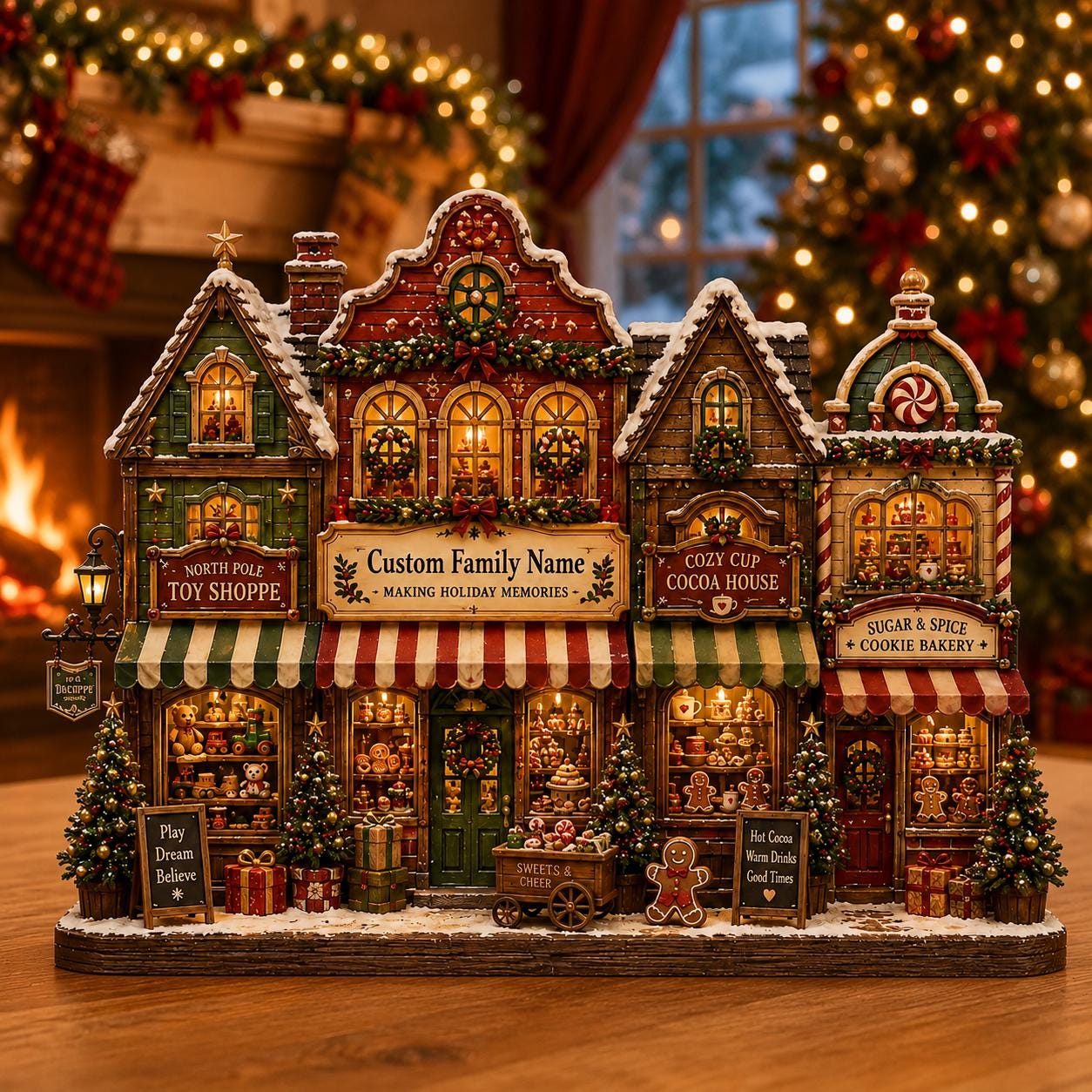 Personalized Christmas Village Wooden Block, Custom Family Name Holiday Decor, Christmas House Tabletop Decoration, Cozy Winter Gift