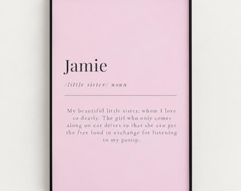 Stampa personalizzata con definizione di sorella o amica / Nome, relazione e messaggio personalizzati (digitale o fisica)