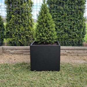 GARDINO SQUARE - Macetero cuadrado moderno de metal para exteriores, jardinera de acero galvanizado con recubrimiento en polvo para flores, arbustos y decoración de patio y jardín.