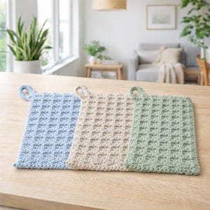 Patrón de agarradera de ganchillo con punto gofre, salvamanteles de cocina en PDF, patrón fácil de agarradera de ganchillo, agarradera hecha a mano, descarga instantánea.