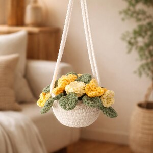 ミニ吊り下げ植物のかぎ針編みパターン（PDF）｜かわいいあみぐるみ植木鉢の壁飾り｜ボヘミアン風ホームのかぎ針編みパターン｜初心者向け即時ダウンロード
