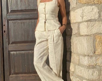 Minimalistisches Leinen-Set für Damen – Weste und Hose im Capsule-Look