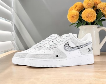 Custom Air Force 1, Hand Pained "Dream" Cloud Ink Wash Sneakers, Minimalist Oriental Streetwear Shoes, Unique Gift