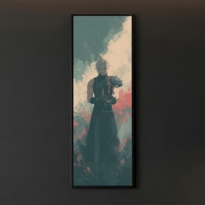 Cloud Strife Canvas Print, Final Fantasy VII Wall Art, FF7 Buster Sword Gaming Poster, Tall Vertical Canvas, Dark Fantasy Gamer Home Decor