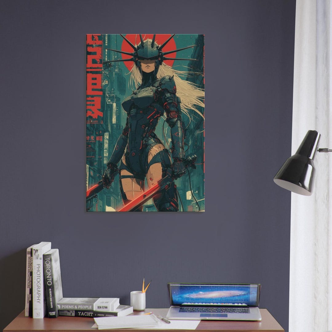 Cyberpunk Warrior Woman Art, Neon Anime Sci Fi Poster, Futuristic Print ...
