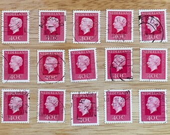 1972 - Nederland Juliana Regina - 50 used postage stamps - ephemera for collage, mixed media - 40c carmine red - Queen Juliana Netherlands