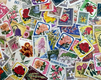 FLORALS - 50 vintage used / canceled International postage stamps featuring botanicals - ephemera for scrapbooking, collage, mixed media etc