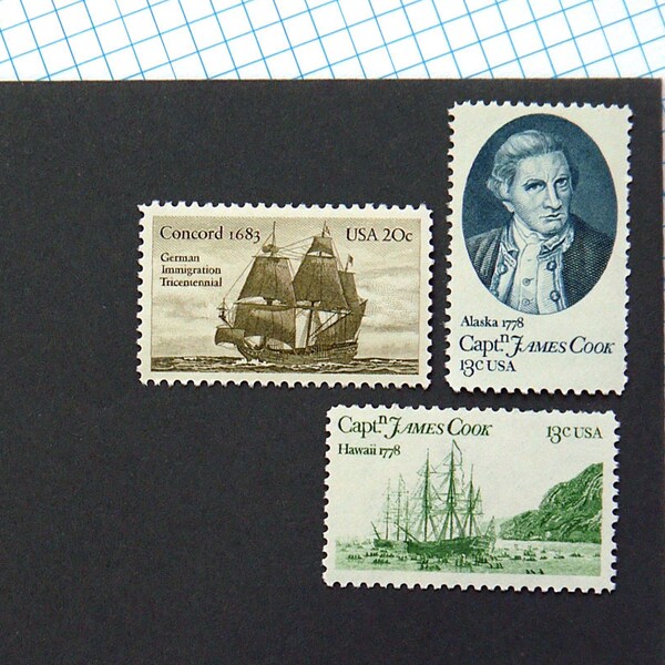 Come Sail Away - Vintage unused postage stamps to post 5 letters - or use in scrapbooking and crafts