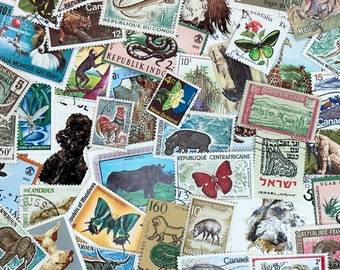 ANIMALS - 50 vintage used / canceled International postage stamps featuring all kinds of animals - ephemera for scrapbooking, collage, etc