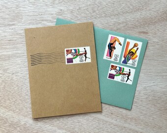 Women's Olympics - greeting card and stamped envelope - valid unused vintage postage, ready to mail!