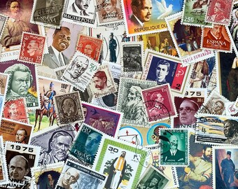 DUDES - 50 vintage used / canceled International postage stamps featuring all sorts of men - ephemera for scrapbooking, collage art, etc