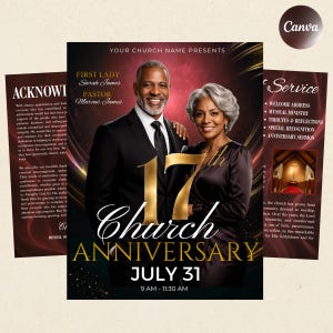 Red Pastoral Anniversary Program Template, Editable Canva, Pastor Appreciation Program, Church Anniversary Bulletin, Modern Church Design