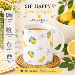 Lemon Blossom Pattern Mug | Ceramic Coffee Cup