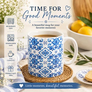 Blue Portuguese Tile Pattern Mug | Ceramic Coffee Cup