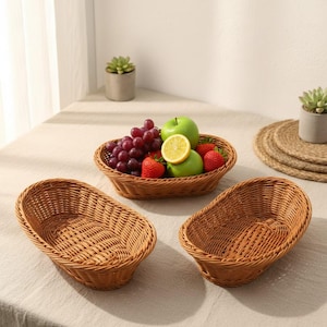 Brauner ovaler Korb im Rattan-Stil | Arbeitsplatte Brot Obst Organisator