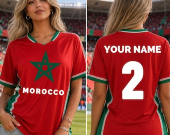 Custom Morocco Soccer Jersey, Personalized Morocco Fan Jersey, Unisex Football Jersey, Custom Name Number Jersey, Morocco Supporter