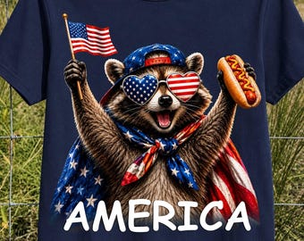 Patriotic Raccoon PNG, 4th Of July USA PNG, Funny America Animal Sublimation Design, Hot Dog Independence Day Download