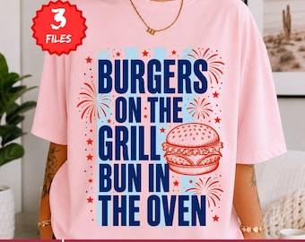 Bun In The Oven PNG Daisy Striped Burgers On The Grill Pregnant Humor png Retro Pregnancy Graphic, BBQ Pregnancy Announcement (Digital File)