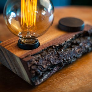 rustic wood slab lamp DOCK#354 handmade table lamp with dimmer knob