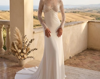 Boho Beach Wedding Dress Long Sleeve Bridal Gown O Neck Floor Length Country Wedding Dress Women