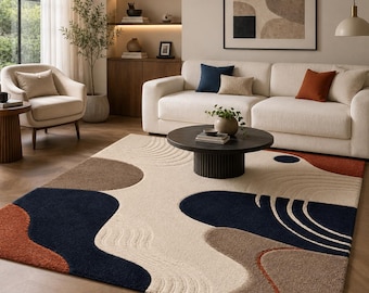 Handmade Abstract Wool Rug, Modern Geometric Living Room Carpet