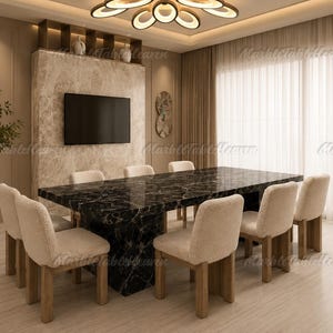 Luxury Black Marble Dining Table, Modern Nero Marquina Dining Room Table, Custom Rectangular Stone Table, Executive Desk, Marble Furniture