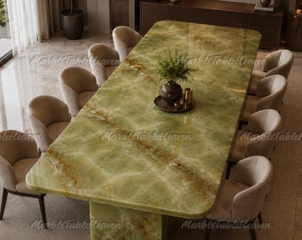 Luxury Green Onyx Dining Table | Custom Natural Stone Kitchen Table | Executive Conference Table | Modern Onyx Furniture
