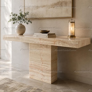 Luxury Honey Onyx Console Table | Modern Floating Stone Entryway Desk