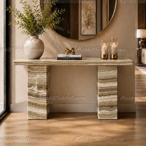 Custom Natural Tiger Onyx Console Table, Modern Entryway Accent Furniture