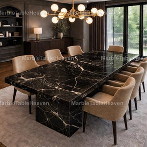 Modern Black Marble Dining Table, Nero Marquina Stone Table, Rectangular Dining Table, Luxury Dining Room Furniture, Custom Marble Table