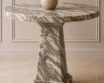 Calacatta Marble Round Table, Luxury Marble Pedestal Bistro Table, Custom Natural Stone Table, Entryway Table, Handmade Marble Furniture