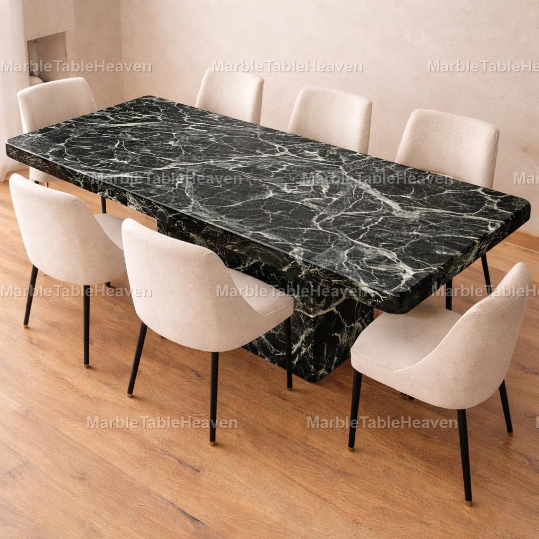 Nero Marquina Black Marble Dining Table Top: Large Rectangular Stone ...