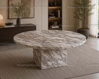 Round Marble Dining Table with Plinth Base, Calacatta Viola Coffee Table, Luxury Natural Stone Center Table, Custom Size Inception Table