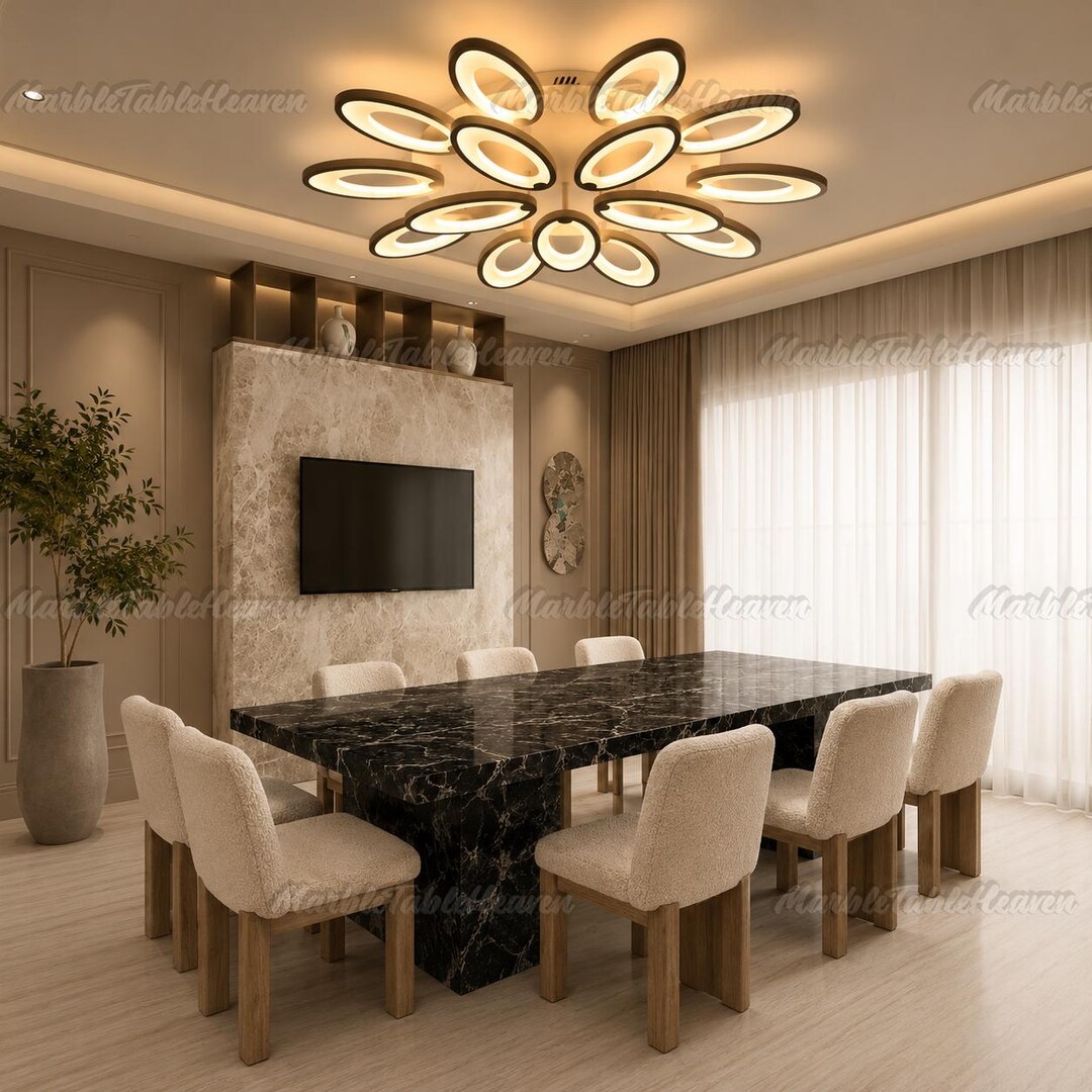 Black Marble Dining Table, Nero Marquina Stone, Modern Rectangular ...