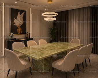 Green Onyx Dining Table | Luxury Stone Dining Table | Modern Marble Dining Table | Handmade Custom Furniture Modern Green Onyx Dining Table