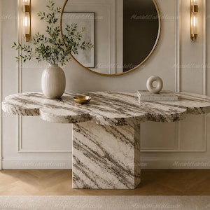 Luxury Flower Shaped Marble Console Table | Scalloped Edge Natural Stone Entryway Table | Organic Cloud Accent Table | Modern Furniture