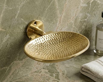 Jabonera de pared de latón macizo martillado, herrajes de baño artesanales.