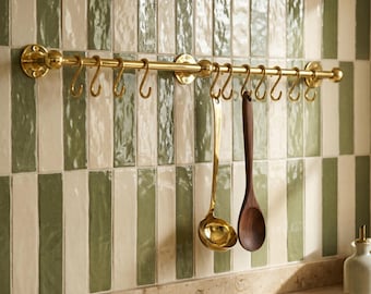 Unlacquered Brass Pot Rail, Wall Mounted Kitchen Organizer With S Hooks