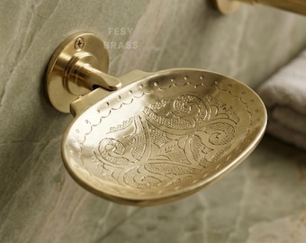 Unlacquered Brass Wall Soap Holder, Hammered Handmade Dish, Minimalist Bathroom Accessory