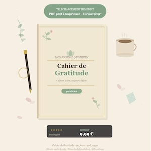 Cahier de Gratitude PDF à imprimer | Journal 90 jours | Rituel matin soir | Développement personnel | Agenda bien-être