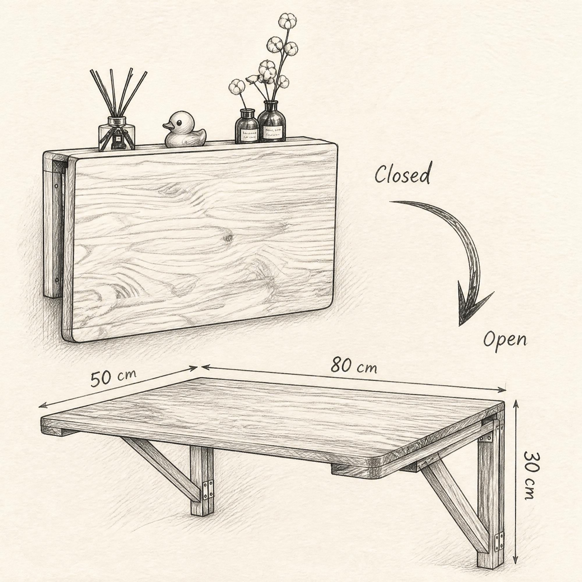 Pine Wood Wall Mounted Folding Table: Rustic Murphy Desk, Space Saving ...