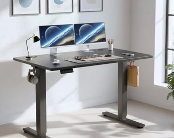 Adjustable Stand Desk: Ergonomic electric desk in black lacquered wood