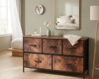 Kommode mit 5 Schubladen: Stoffschrank und Kleidungsorganizer, Schlafzimmerkommode