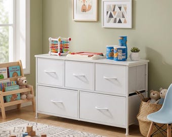 5 Schubladen Weißer Stoff Kommode, Kleidung Organisator