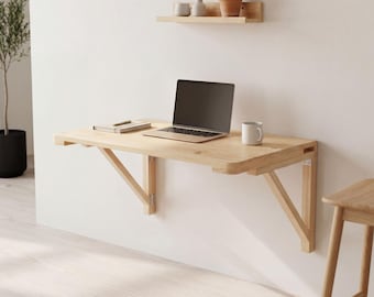 Pine Wood Wall Mounted Folding Table: Rustic Murphy Desk, Space Saving Furniture for Home Office, Dining Room & Living Room