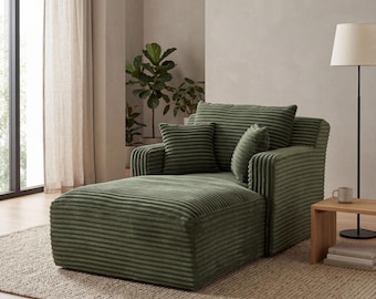 Sillón grande: sofá cama de terciopelo pana, sillón largo para sala de estar.