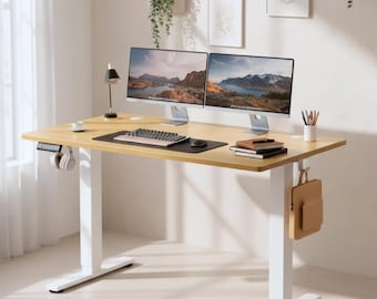 Walnut Electric Standing Desk: Ergonomic Sit-Stand Home Office Furniture