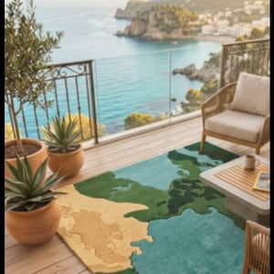 Abstract Green  Botanical Nature Area Rug, Modern Scandinavian Carpet, Artistic Leaf Pattern Rug.