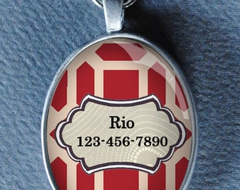 Pet iD tag oval CAT ID small breed Dog Tag by California Kitties deep red and cream retro cat tag Oval ID UTO9090