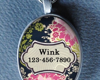 Pet iD tag oval CAT ID small breed Dog Tag Cat Tag by California Kitties floral ID OTE1931